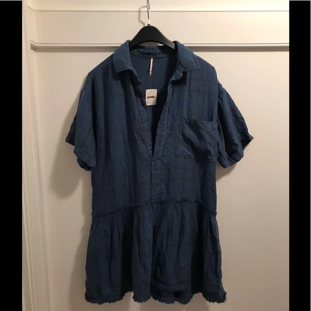 SALE NWT Free People Love Buzz Dress Med Blue Plaid